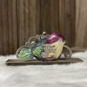 Metal Enamel Bird Business Card Holder